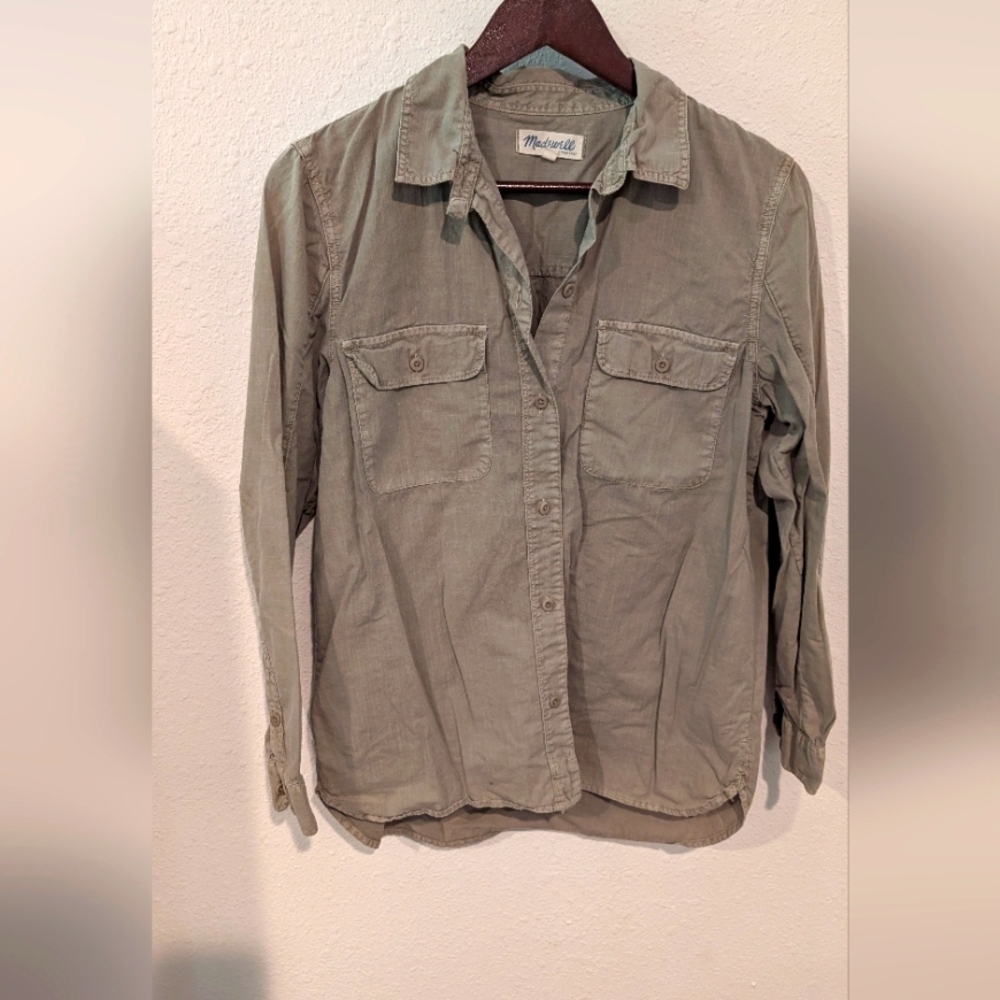 Madewell Olive Green Button-Up Utility Shirt